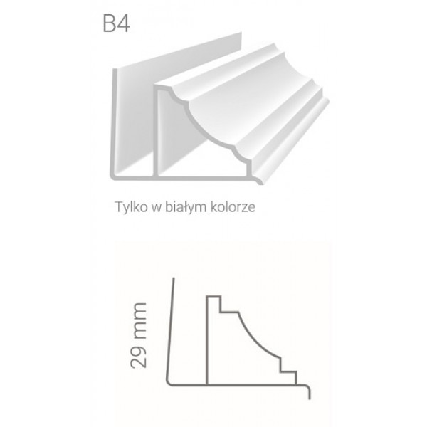 Vnútorný rohový profil –ozdobný – Vilo – B4 – biela / 2,7m Vnútorný rohový profil –ozdobný – Vilo – B4 – biela / 2,7m